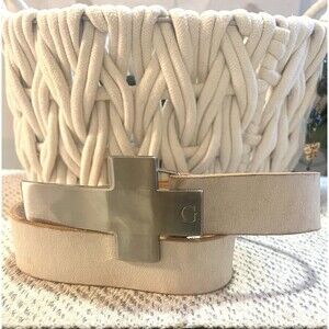 VTG GUESS White Distressed Leather Belt Silver 5”CROSS ✝️ Buckle Statement Y2K